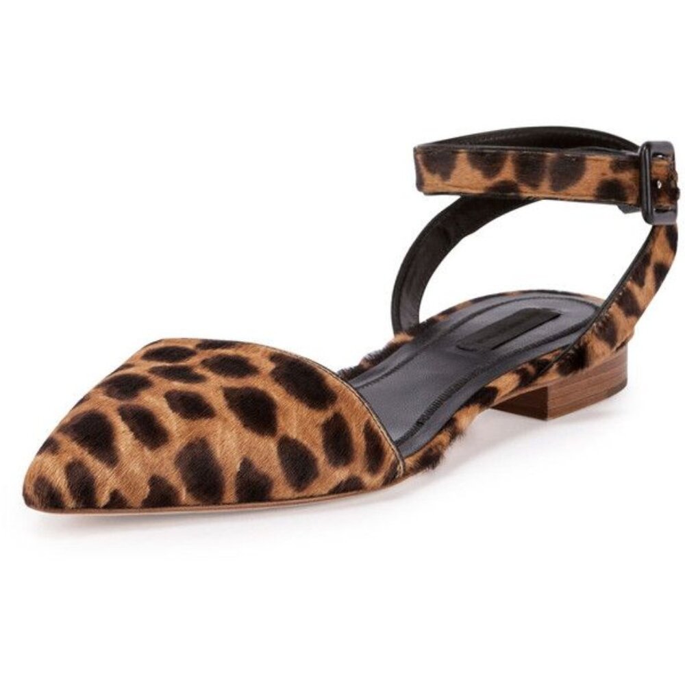 Alexander Wang Lara Leopard-Print Calf-Hair Pointed-Toe Flats